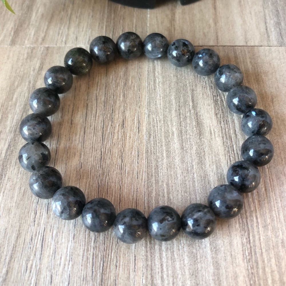 Larvikite Natural Stone Beads Stretchable Bracelet 7" - 8mm Beads Best gift - Picture 2 of 2